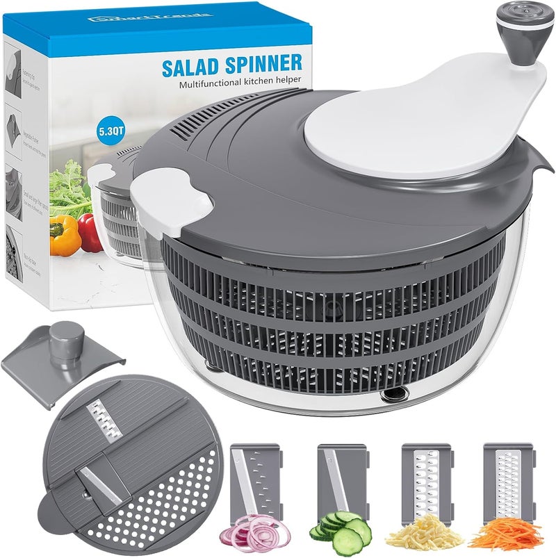 SmartTrends Salad Spinner, 5.3 QT Lettuce Spinner with Strainer, Fruit Cleaner with 4 Replaceable Blade for Shredding, Slicing and Pureeing, Salad Washer & Dryer for Quick Washing (Grey) - Image 1
